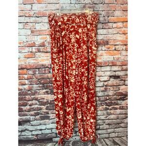 Robin Piccone Large Paprika Cream Ikat Floral Tie Hem High Waist Pants small